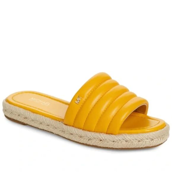 MICHAEL Michael Kors Slide Sandals Yellow Leather Quilted Royce Sz 7 NEW Sandal - Picture 1 of 8